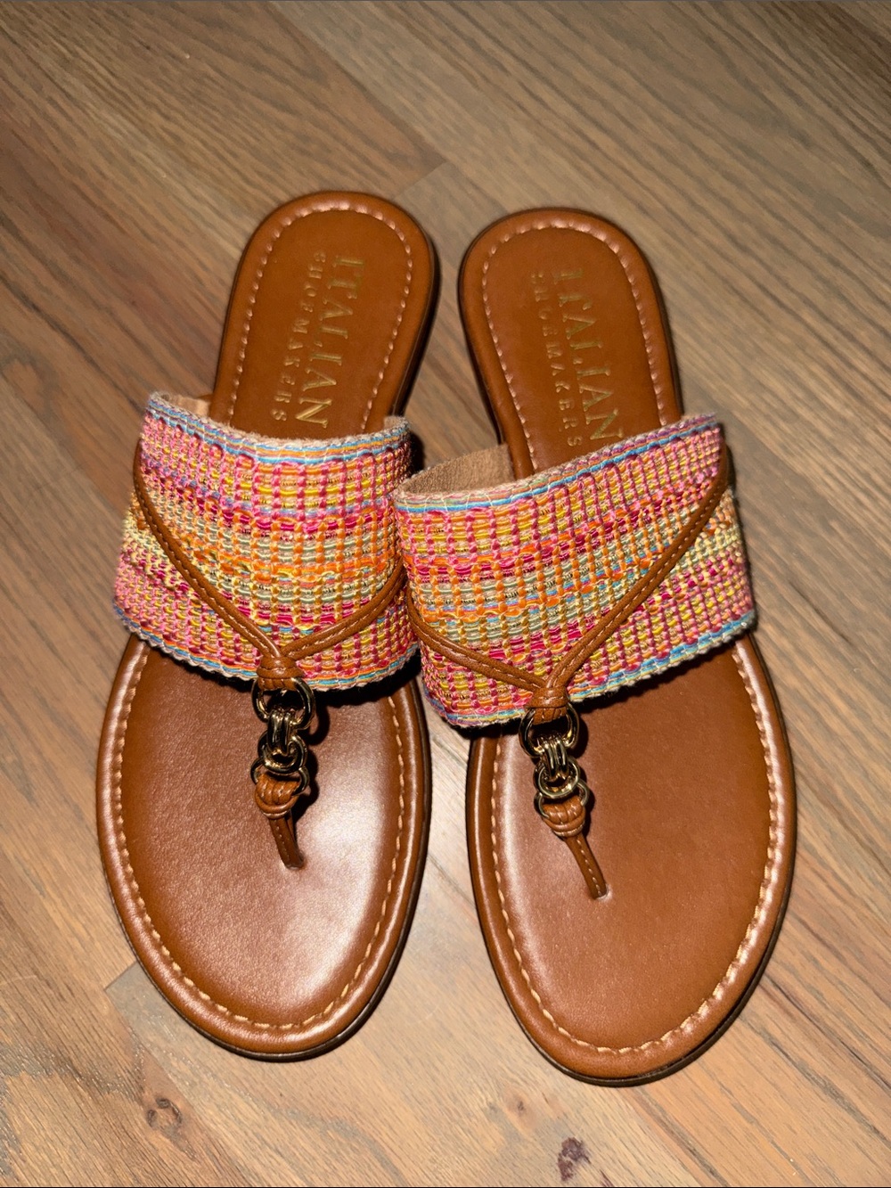 Italian Shoemakers Multicolor Woven Strap Toe-Post Sandals- size 7